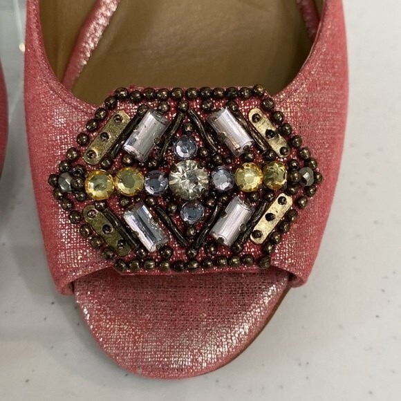 Donald J Pliner Pink Sonnet Demi-Wedge Flats Jeweled Peep Toe Shimmer Barbiecore - Picture 3 of 16